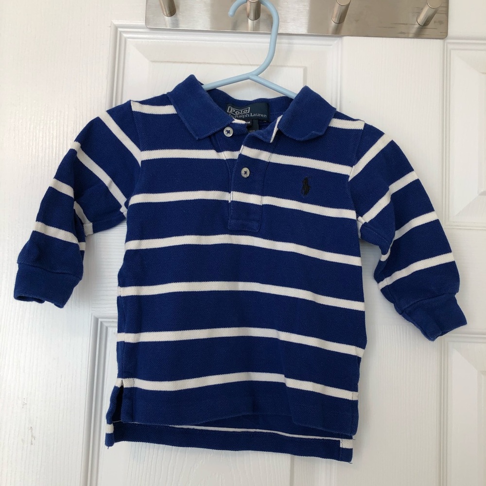 Ralph Lauren blue & white striped LS polo